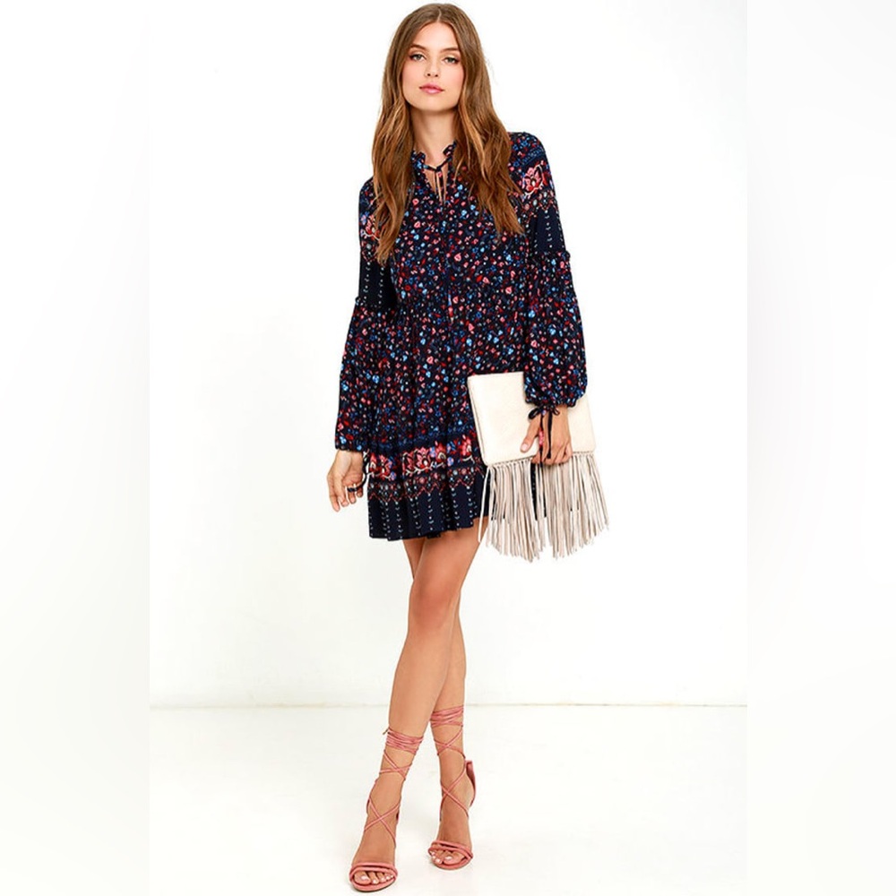 Glamorous Sugar Navy Blue Floral Print Dress Size M